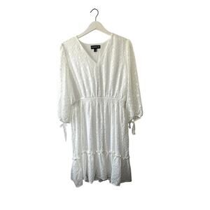 Harper 241 White V-Neck Puff Sleeve Embroidered Mini Dress Women's 12 NEW